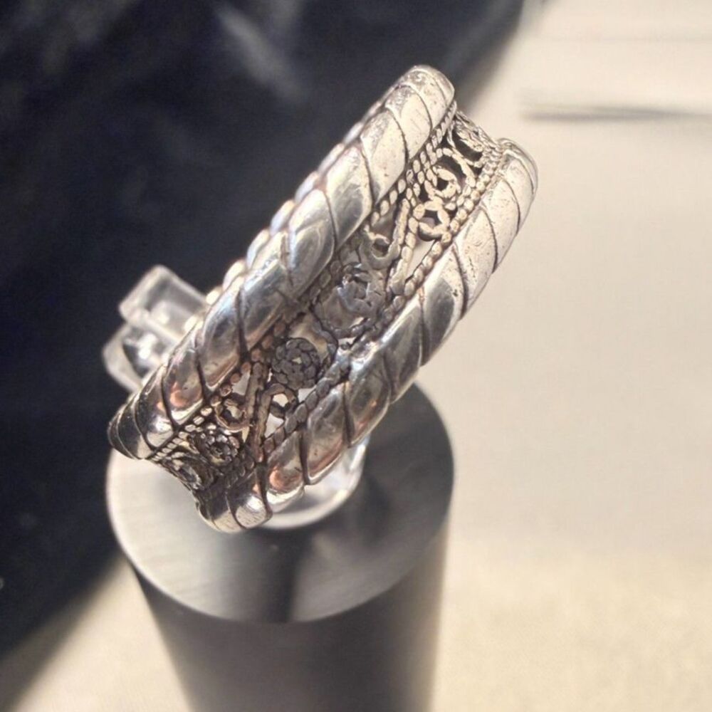 Vintage Balinese Style 925 Sterling Silver Wide Filigree Bang Ring size 7.75